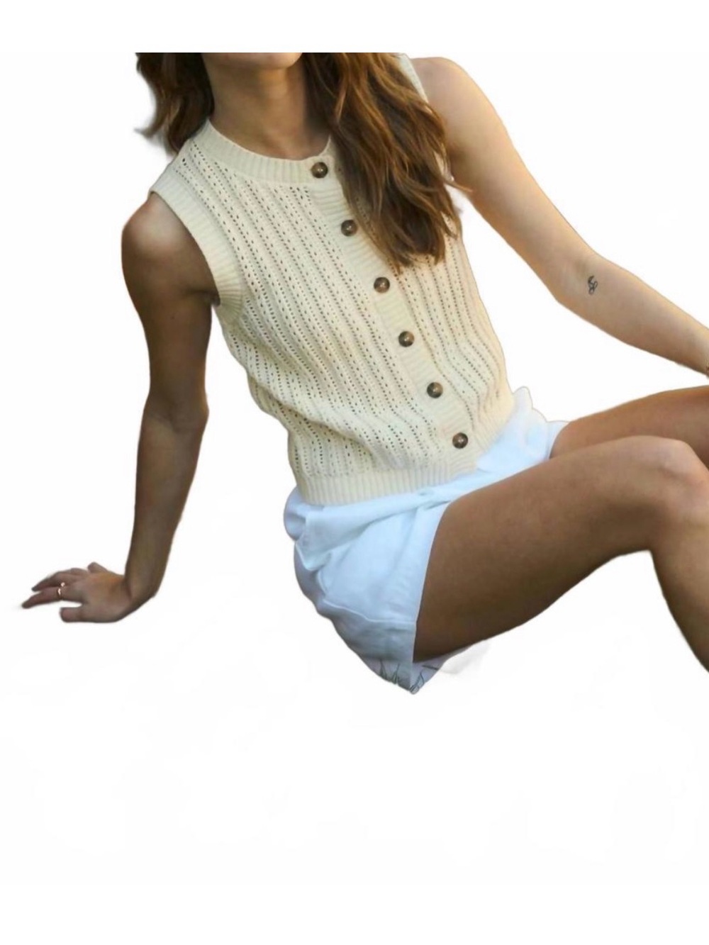 The Workshop Women's Cream Knit Button-Front Sweater Vest